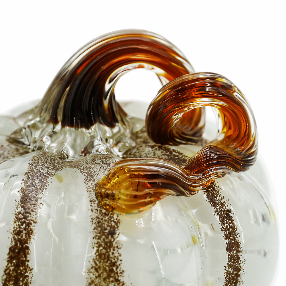 49502-1	 D5"H4.5" - GLASS PUMPKIN WITH CURLY STEM