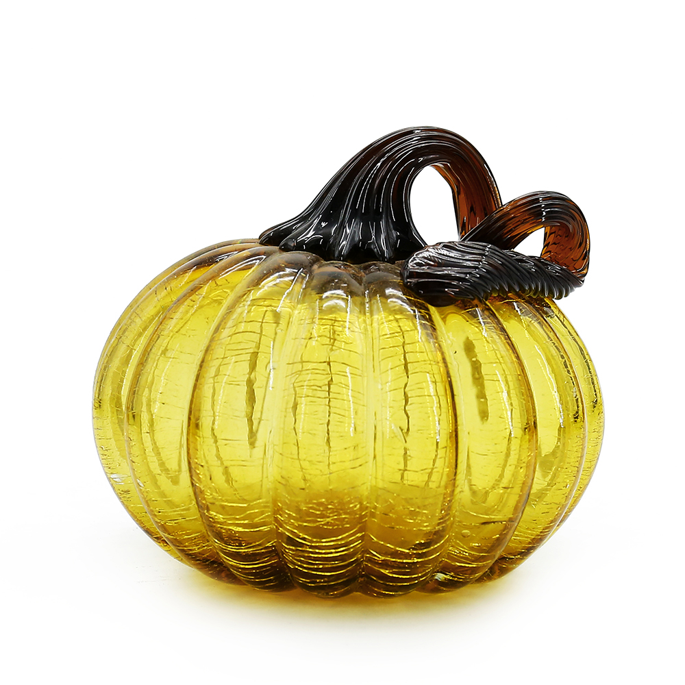 D5"H4.5" - GLASS PUMPKIN WITH CURLY STEM