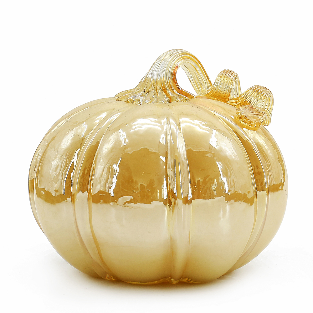 D7"H5.5" - GLASS PUMPKIN WITH CURLY STEM