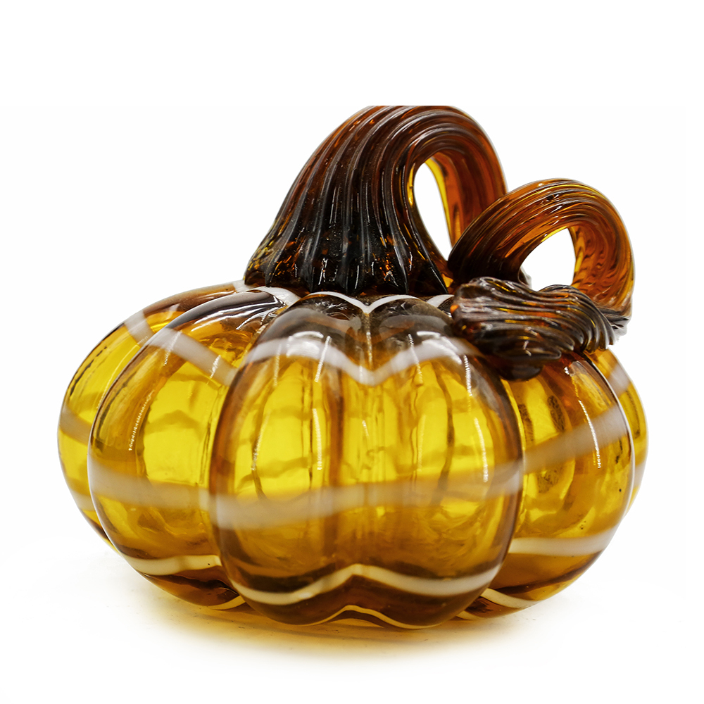 49632ASST	 D3.5"H3.5" - SET OF 4 GLASS PUMPKINS WITH CURLY STEM