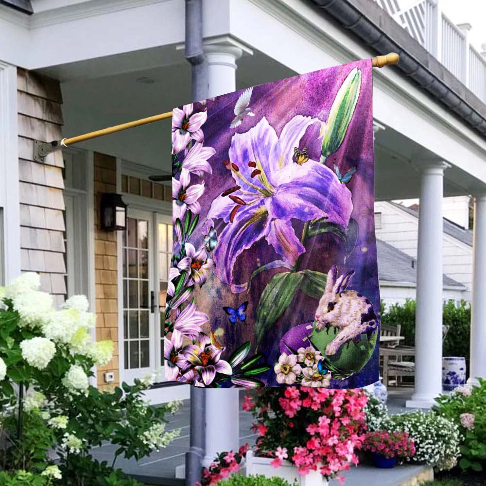 Happy Easter Lilies and Bunny Decorative Flag-Jolura