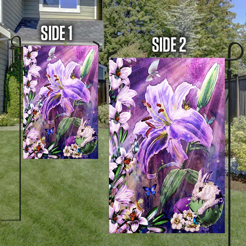Happy Easter Lilies and Bunny Decorative Flag-Jolura