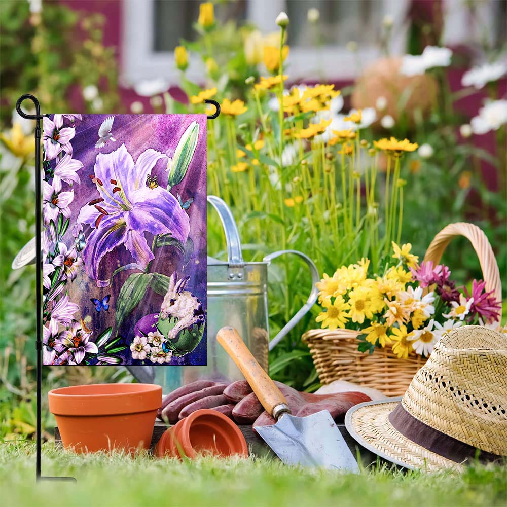 Happy Easter Lilies and Bunny Decorative Flag-Jolura