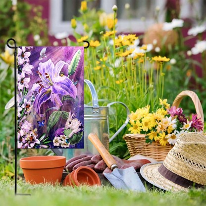 Happy Easter Lilies and Bunny Decorative Flag-Jolura