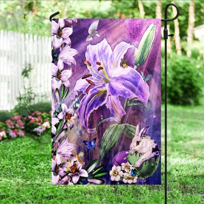 Happy Easter Lilies and Bunny Decorative Flag-Jolura