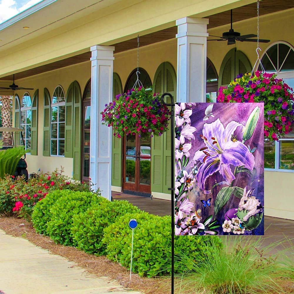 Happy Easter Lilies and Bunny Decorative Flag-Jolura