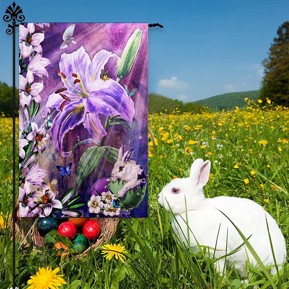 Happy Easter Lilies and Bunny Decorative Flag-Jolura