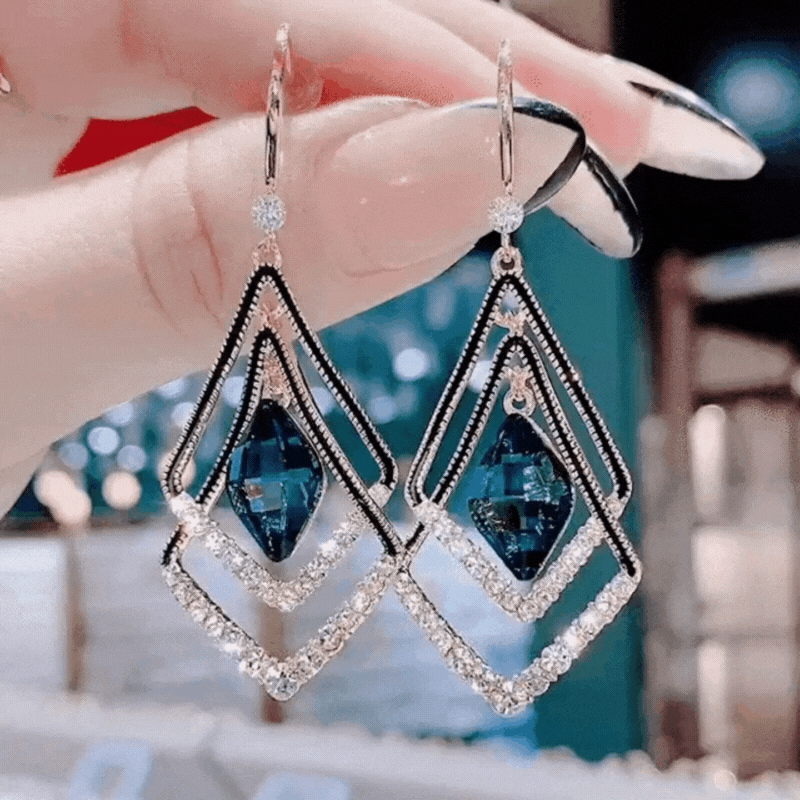 Rhombus Sapphire Earrings-Jolura