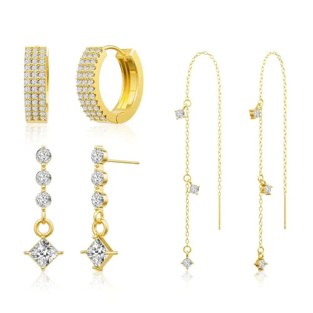 Gold Star Earring Set: Dangle Hoop & Stud Stacking Earrings