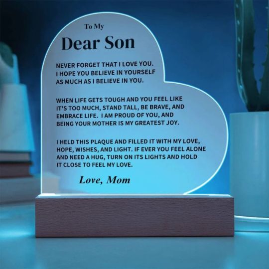 To My Son From Mom Never That I Love You LED Heart Acryli