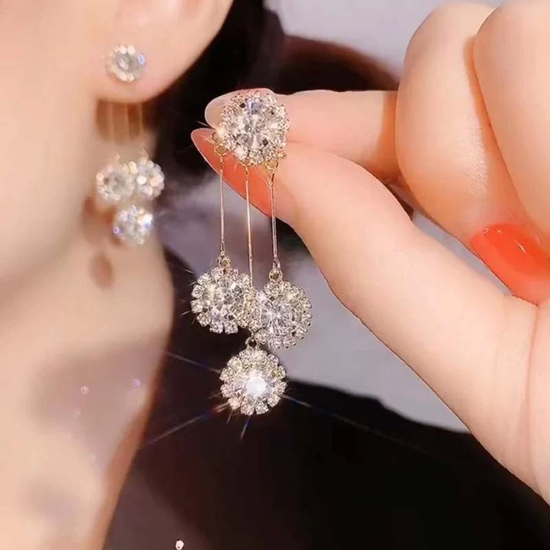Zircon Round Petal Earrings-Jolura
