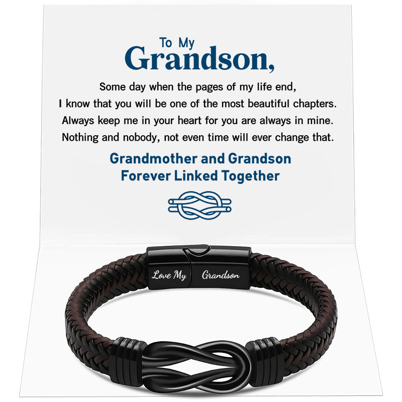 Forever Linked Black Braided Leather Bracelets - Love My Grandson-Jolura