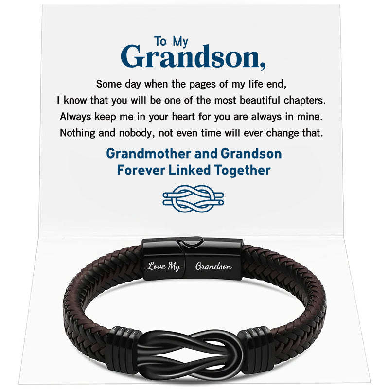 Forever Linked Black Braided Leather Bracelets - Love My Grandson-Jolura