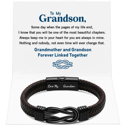 Forever Linked Black Braided Leather Bracelets - Love My Grandson-Jolura