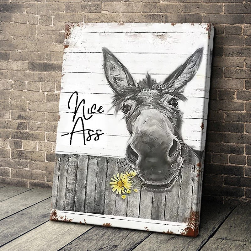 Funny Donkey Sunflower - D359 - Gallery Wrapped Canvas Prints