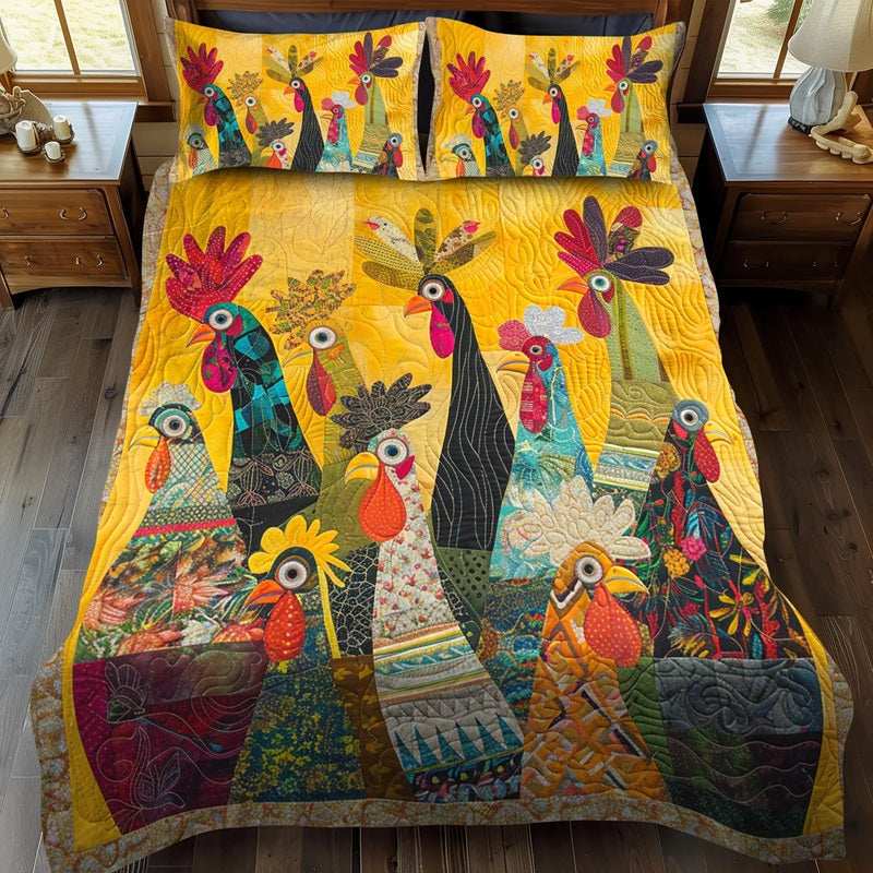 Sunrise Roosters 3-Piece Quilted Bedding Set-Jolura