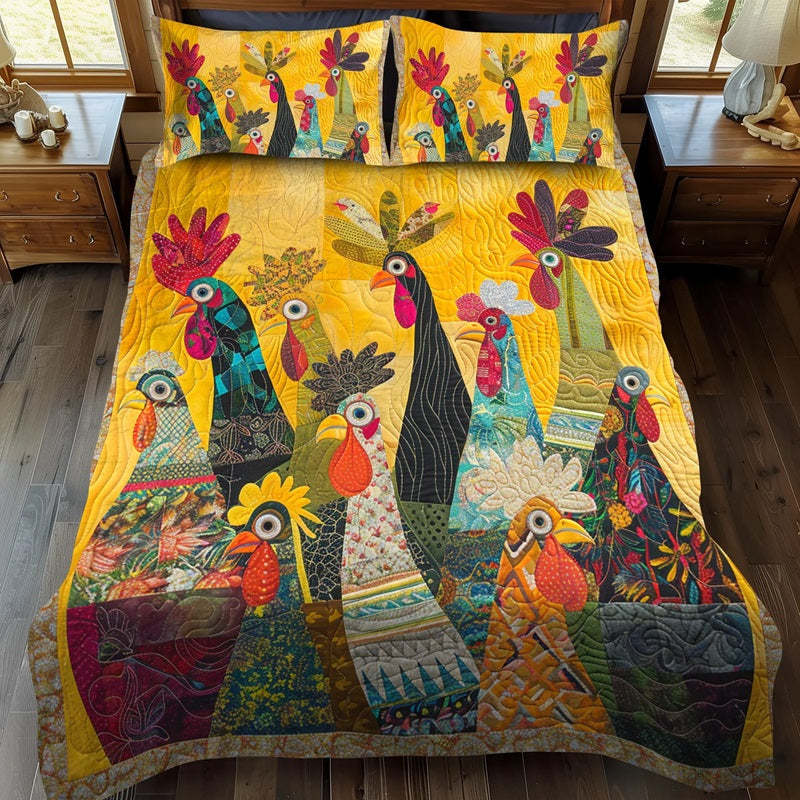 Sunrise Roosters 3-Piece Quilted Bedding Set-Jolura