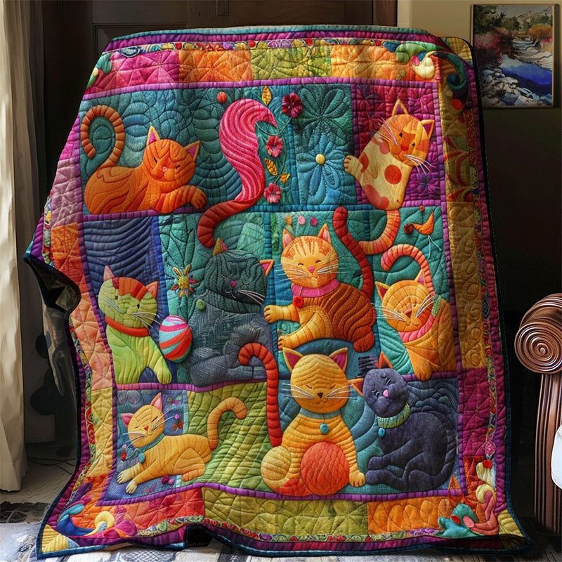 Cute Cats And Colorful Yarns Blanket- D201 - Premium Blanket-Jolura