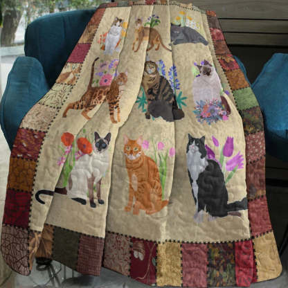 Cat Breeds Flower Blanket - D205 - Premium Blanket-Jolura