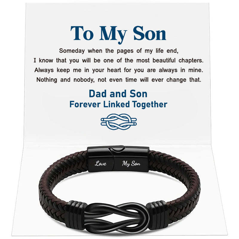 "Dad and Son Forever Linked Together" Black Braided Leather Bracelets - Forever Linked-Jolura