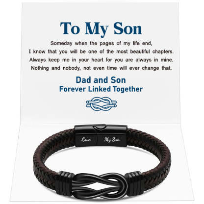 "Dad and Son Forever Linked Together" Black Braided Leather Bracelets - Forever Linked-Jolura