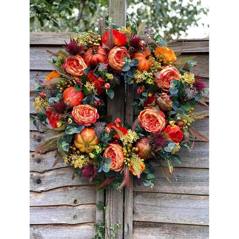 Fall Peony And Pumpkin Wreath - Year Round Wreath-Jolura