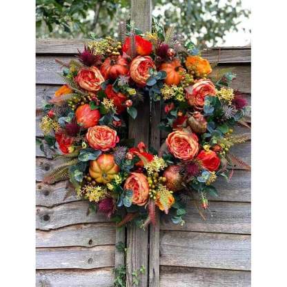 Fall Peony And Pumpkin Wreath - Year Round Wreath-Jolura