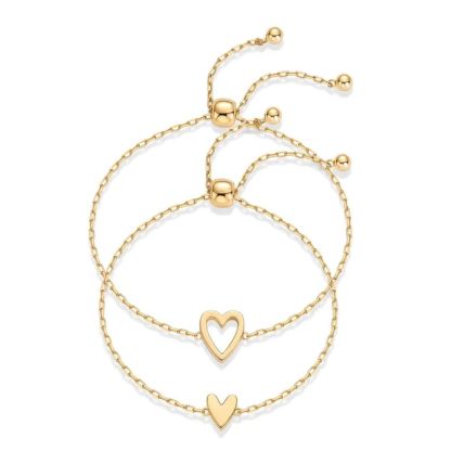 14K Gold Plated Adjustable Matching Bracelets for Women – Heart Charm and BFF Friendship Styles