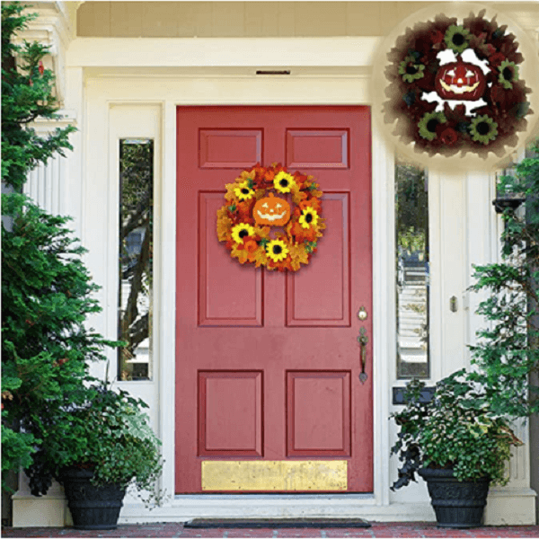 Glowing Pumpkin Wreath Door Decoration Hanging Wreath-Jolura