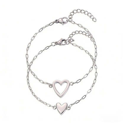 14K Gold Plated Adjustable Matching Bracelets for Women – Heart Charm and BFF Friendship Styles