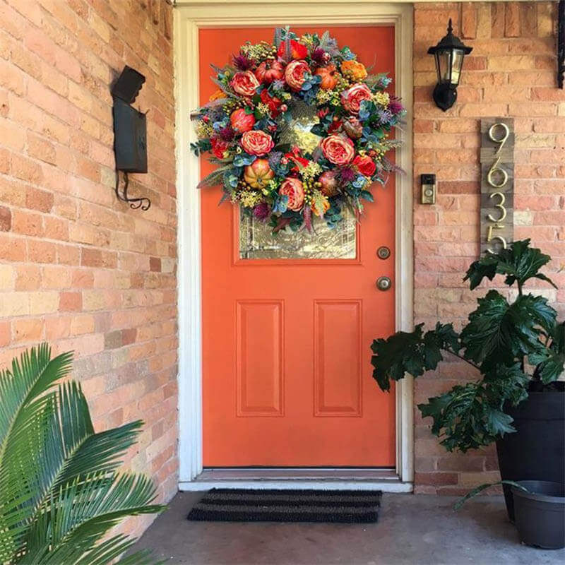 Fall Peony And Pumpkin Wreath - Year Round Wreath-Jolura