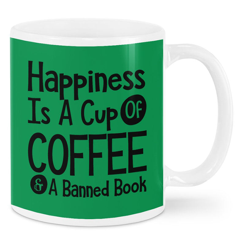 Happiness Is A Cup Of Coffee & A Banned Book - Coffee Mug-Jolura