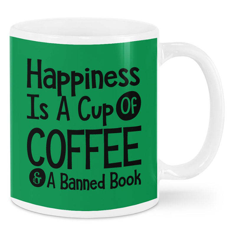 Happiness Is A Cup Of Coffee & A Banned Book - Coffee Mug-Jolura