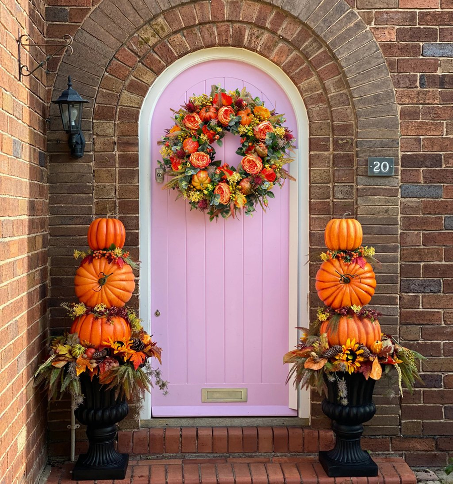 Fall Peony And Pumpkin Wreath - Year Round Wreath-Jolura