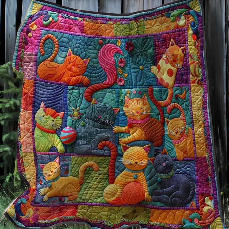 Cute Cats And Colorful Yarns Blanket- D201 - Premium Blanket-Jolura