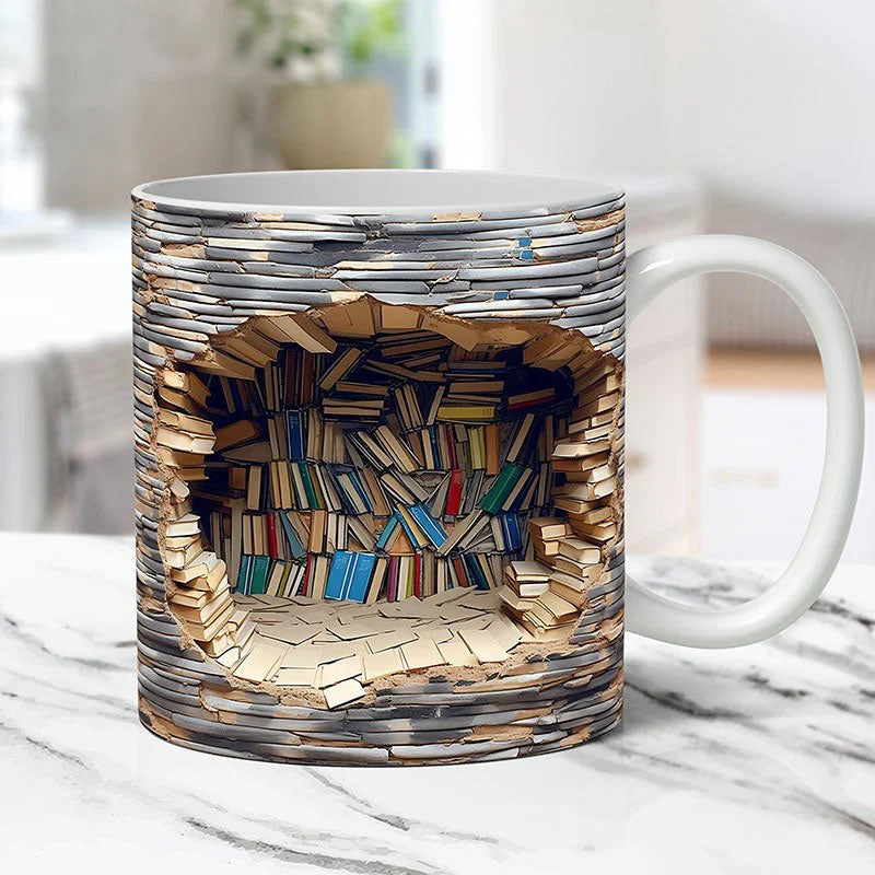 3D Bookshelves Hole In A Wall Mug-Jolura