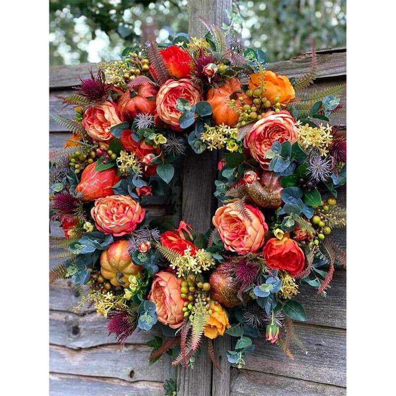 Fall Peony And Pumpkin Wreath - Year Round Wreath-Jolura