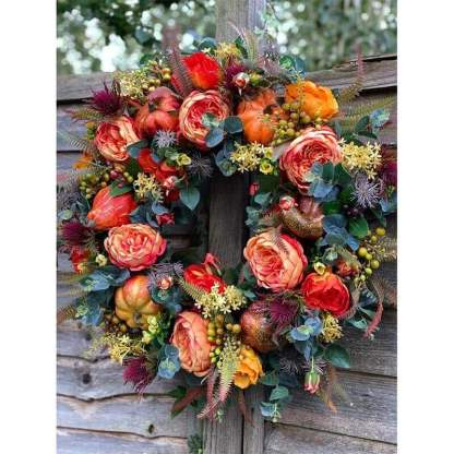 Fall Peony And Pumpkin Wreath - Year Round Wreath-Jolura