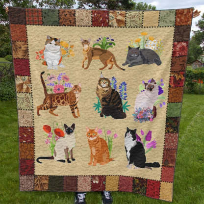 Cat Breeds Flower Blanket - D205 - Premium Blanket-Jolura