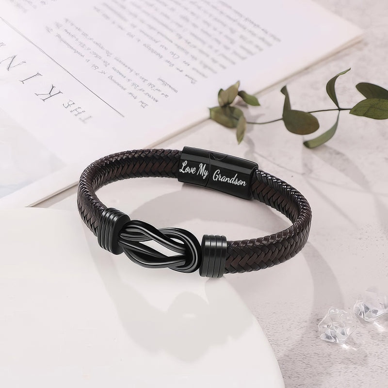 Forever Linked Black Braided Leather Bracelets - Love My Grandson-Jolura
