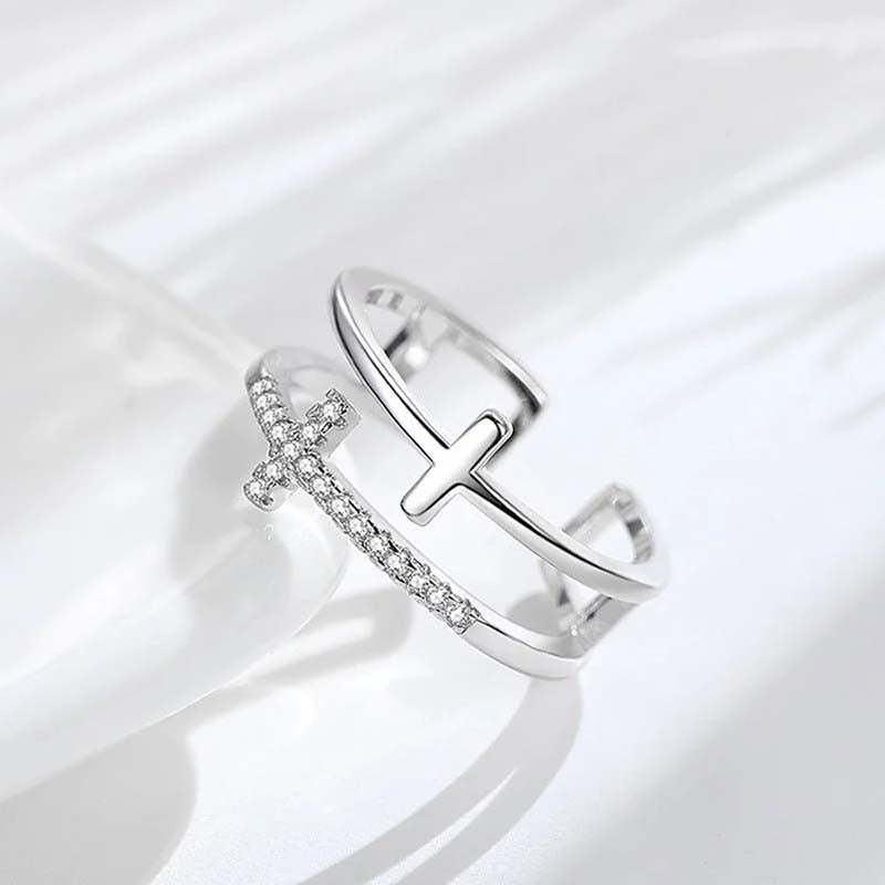 To My Daughter "Pray Through It" Twin Band Cross Ring-Jolura