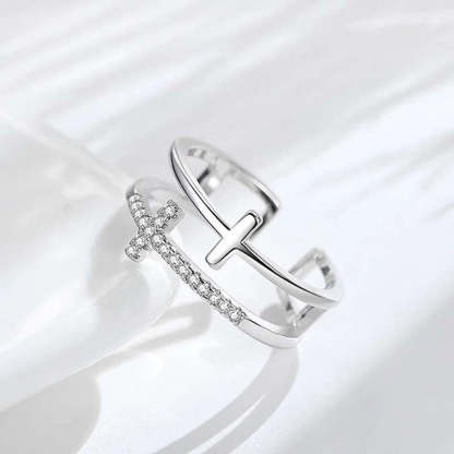 To My Daughter "Pray Through It" Twin Band Cross Ring-Jolura