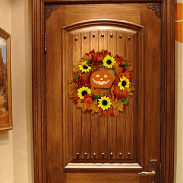 Glowing Pumpkin Wreath Door Decoration Hanging Wreath-Jolura
