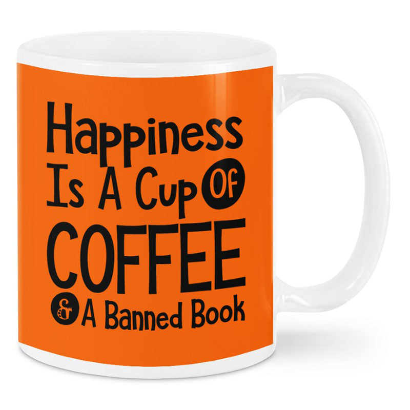 Happiness Is A Cup Of Coffee & A Banned Book - Coffee Mug-Jolura