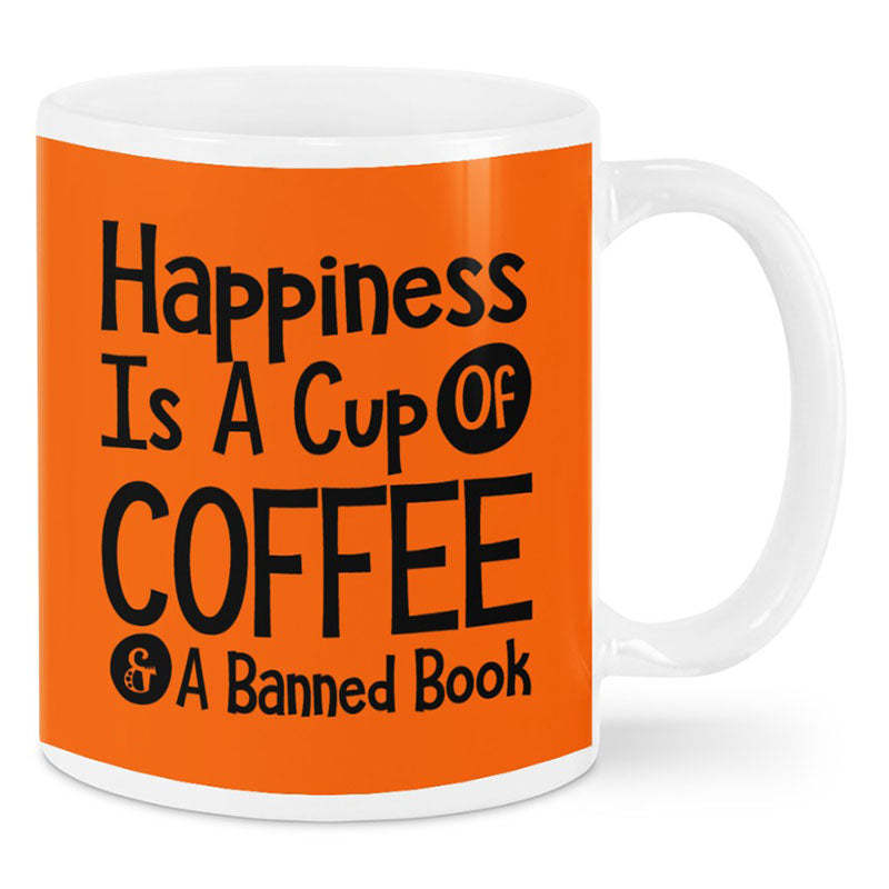 Happiness Is A Cup Of Coffee & A Banned Book - Coffee Mug-Jolura