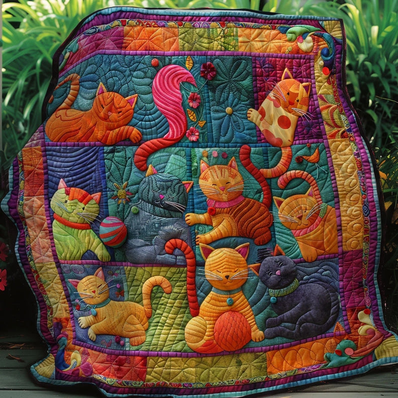 Cute Cats And Colorful Yarns Blanket- D201 - Premium Blanket-Jolura