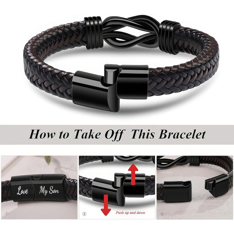"Dad and Son Forever Linked Together" Black Braided Leather Bracelets - Forever Linked-Jolura