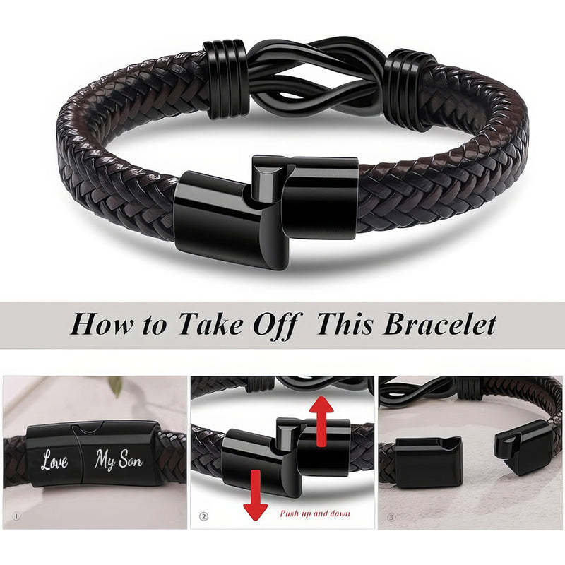 "Dad and Son Forever Linked Together" Black Braided Leather Bracelets - Forever Linked-Jolura