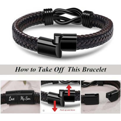 "Dad and Son Forever Linked Together" Black Braided Leather Bracelets - Forever Linked-Jolura