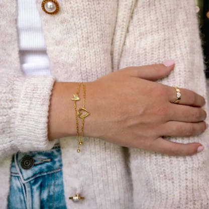 14K Gold Plated Adjustable Matching Bracelets for Women – Heart Charm and BFF Friendship Styles